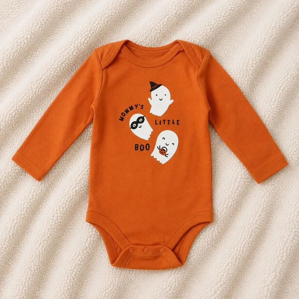 Just One You Carter's Baby 6M Halloween Ghost Bodysuit Orange Long Sleeve Boo
